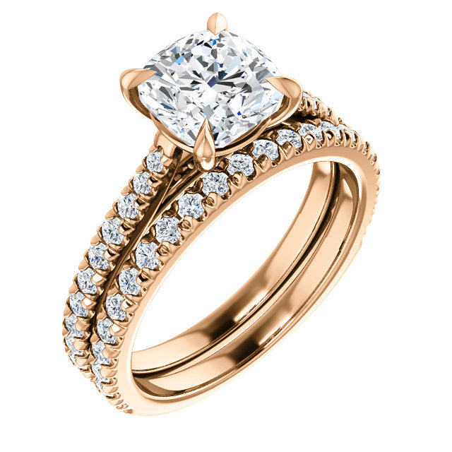 Cathedral Cushion Moissanite Eng Ring with Claw Prongs
