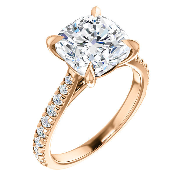 Cathedral Cushion Moissanite Eng Ring with Claw Prongs