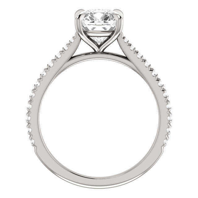 Cathedral Cushion Moissanite Eng Ring with Claw Prongs
