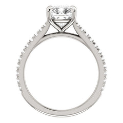 Cathedral Cushion Moissanite Eng Ring with Claw Prongs