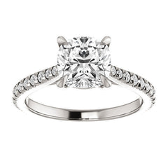 Cathedral Cushion Moissanite Eng Ring with Claw Prongs