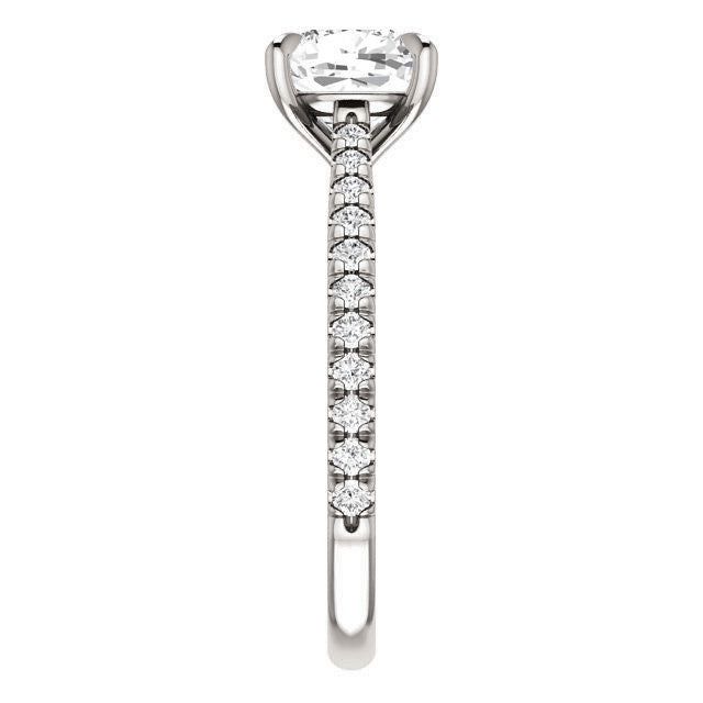 Cathedral Cushion Moissanite Eng Ring with Claw Prongs