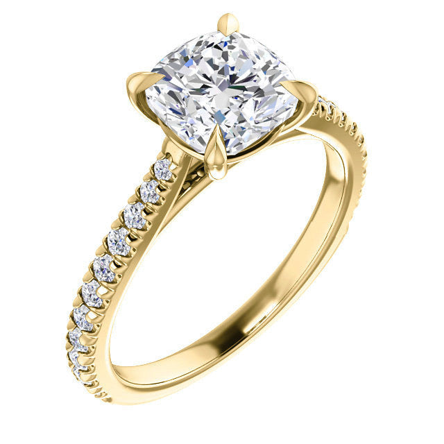 Cathedral Cushion Moissanite Eng Ring with Claw Prongs