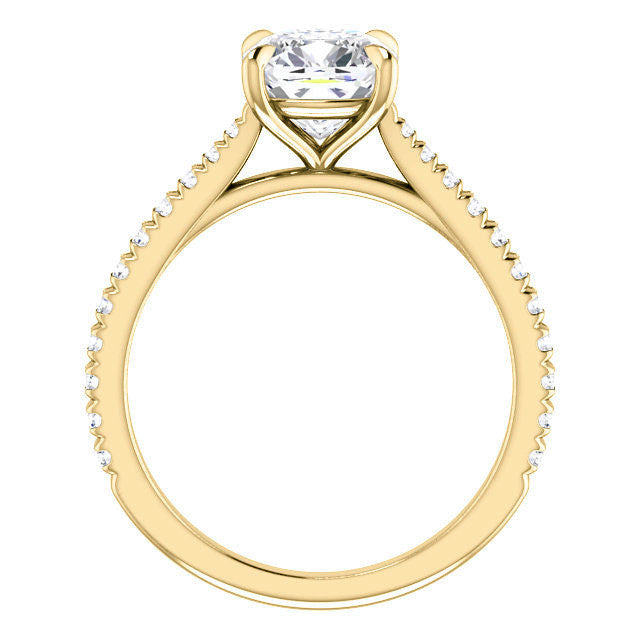 Cathedral Cushion Moissanite Eng Ring with Claw Prongs