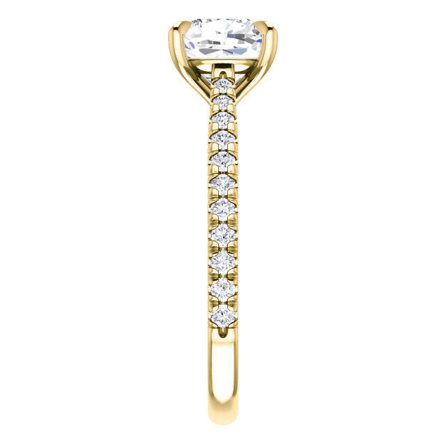 Cathedral Cushion Moissanite Eng Ring with Claw Prongs
