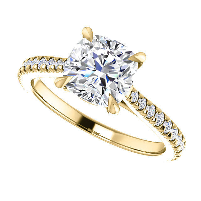 Cathedral Cushion Moissanite Eng Ring with Claw Prongs