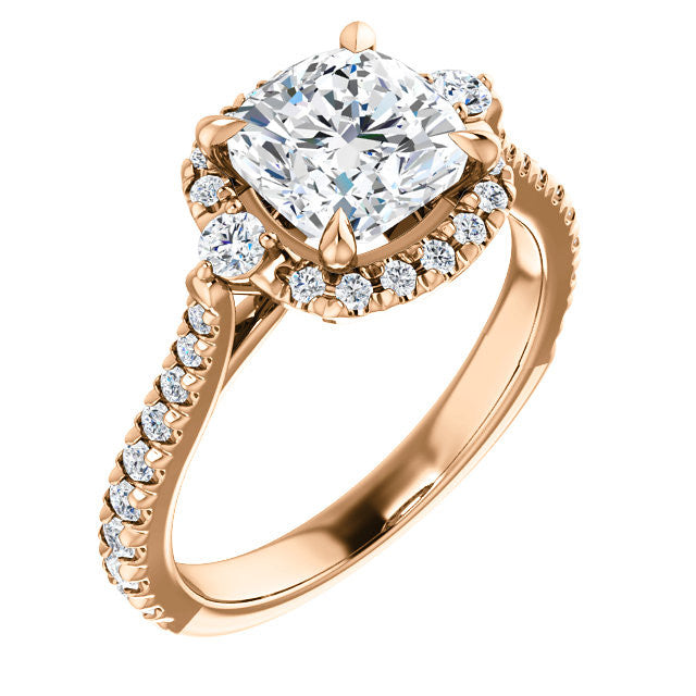 Cushion Moissanite Cathedral Halo Engagement Ring with Claw Prongs