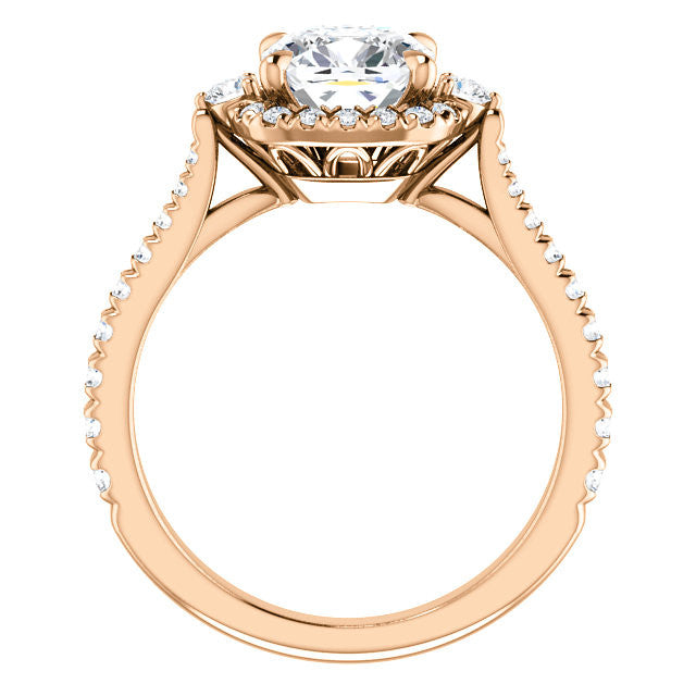 Cushion Moissanite Cathedral Halo Engagement Ring with Claw Prongs