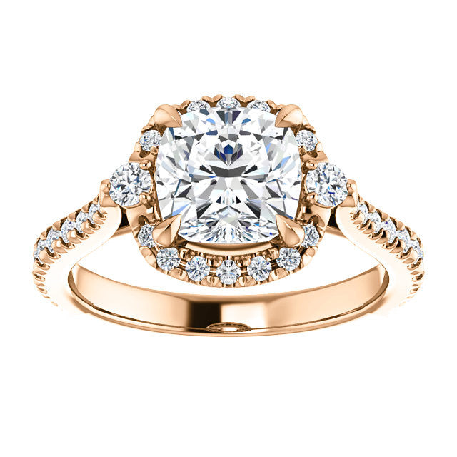 Cushion Moissanite Cathedral Halo Engagement Ring with Claw Prongs