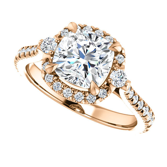 Cushion Moissanite Cathedral Halo Engagement Ring with Claw Prongs