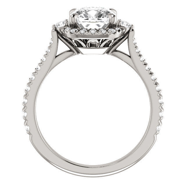 Cushion Moissanite Cathedral Halo Engagement Ring with Claw Prongs