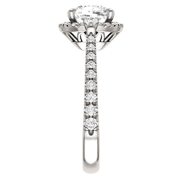Cushion Moissanite Cathedral Halo Engagement Ring with Claw Prongs