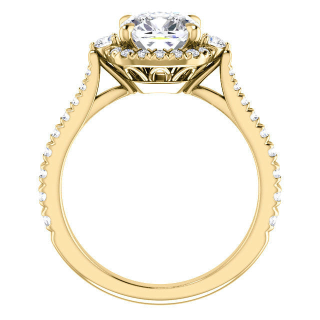Cushion Moissanite Cathedral Halo Engagement Ring with Claw Prongs