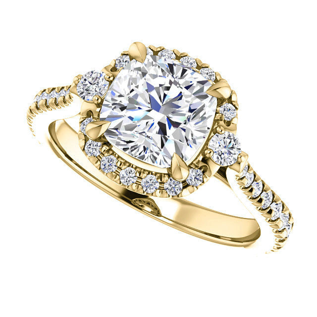 Cushion Moissanite Cathedral Halo Engagement Ring with Claw Prongs