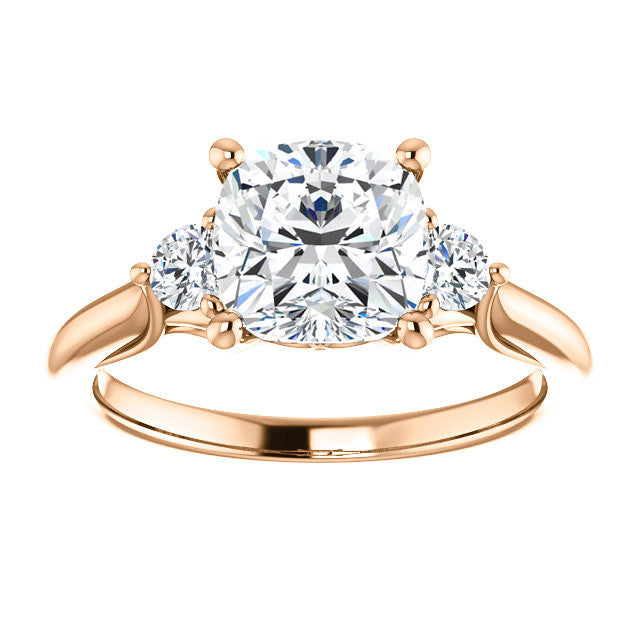 Cushion and Round Moissanite 3-Stone Ring with Scrolls