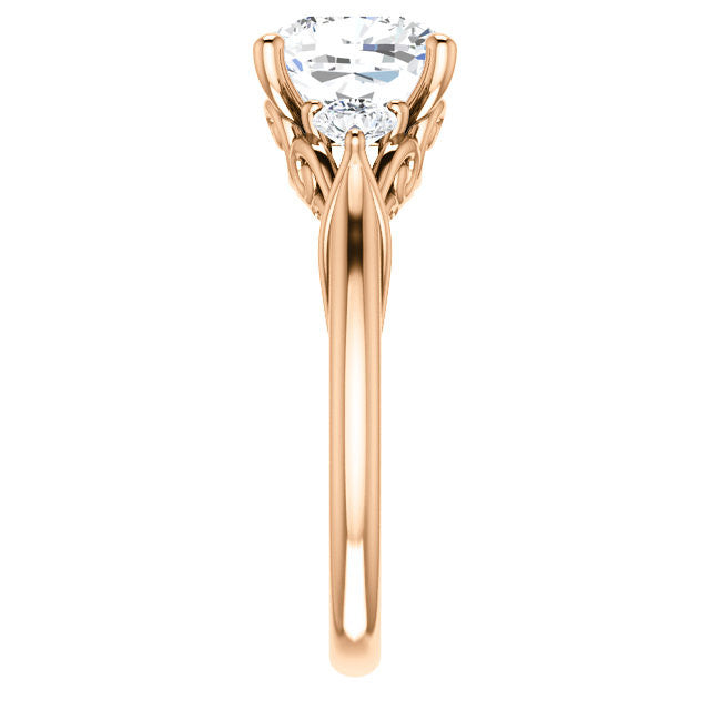 Cushion and Round Moissanite 3-Stone Ring with Scrolls