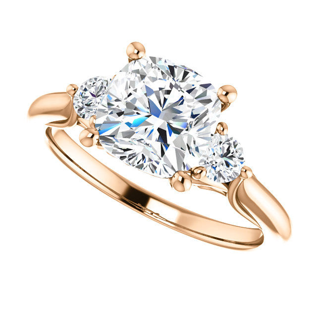 Cushion and Round Moissanite 3-Stone Ring with Scrolls