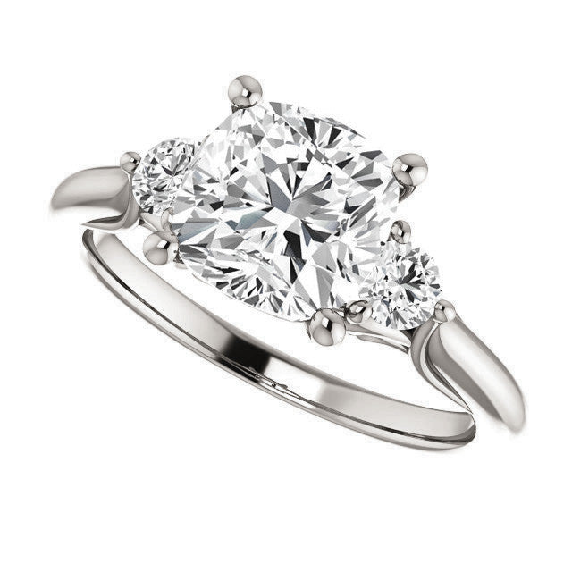 Cushion and Round Moissanite 3-Stone Ring with Scrolls