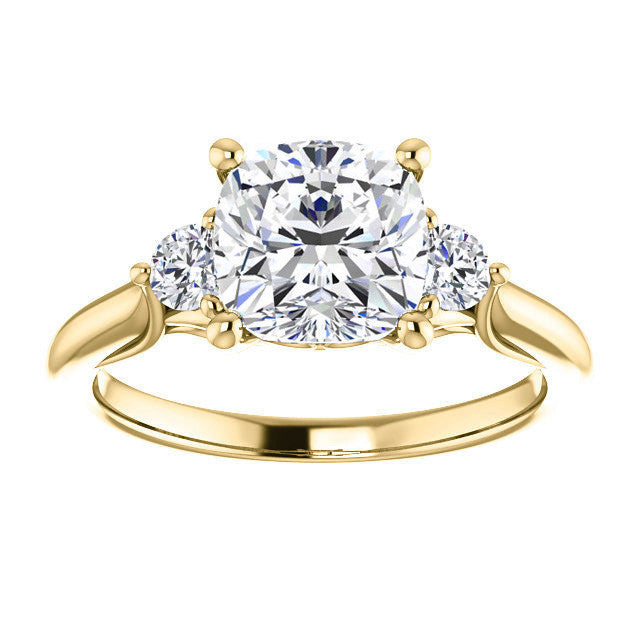 Cushion and Round Moissanite 3-Stone Ring with Scrolls