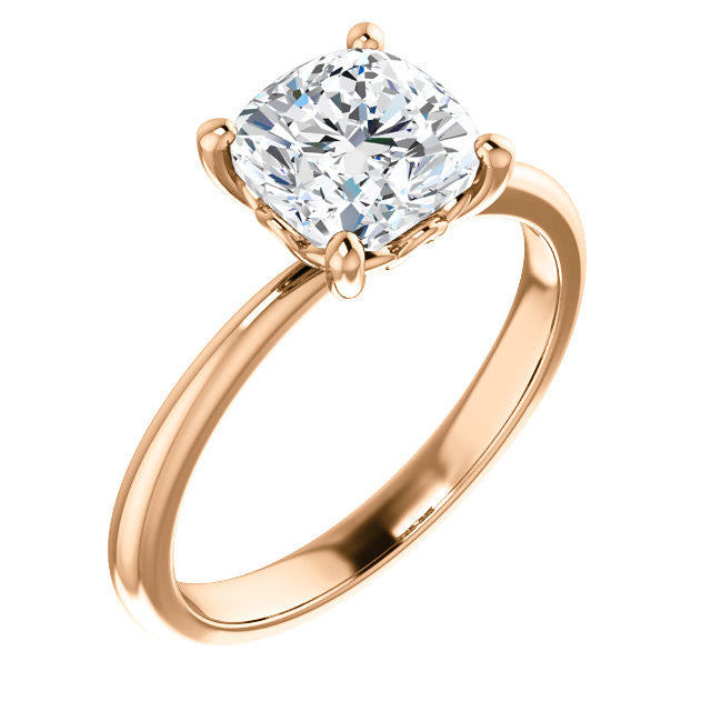 Cushion cut Moissanite Solitaire with Scroll Accent Basket Design
