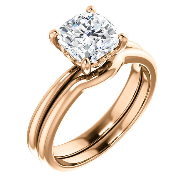 Cushion cut Moissanite Solitaire with Scroll Accent Basket Design