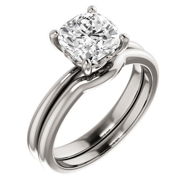 Cushion cut Moissanite Solitaire with Scroll Accent Basket Design