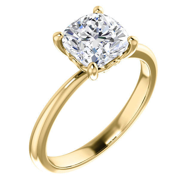 Cushion cut Moissanite Solitaire with Scroll Accent Basket Design