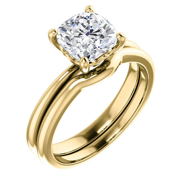 Cushion cut Moissanite Solitaire with Scroll Accent Basket Design