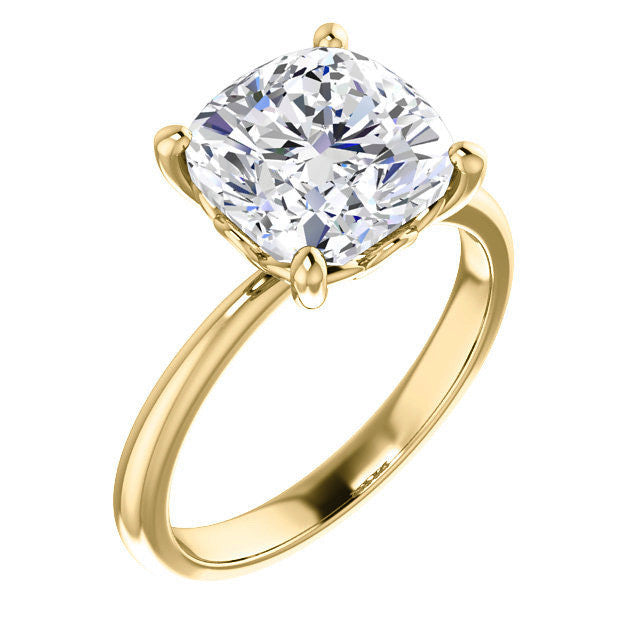 Cushion cut Moissanite Solitaire with Scroll Accent Basket Design