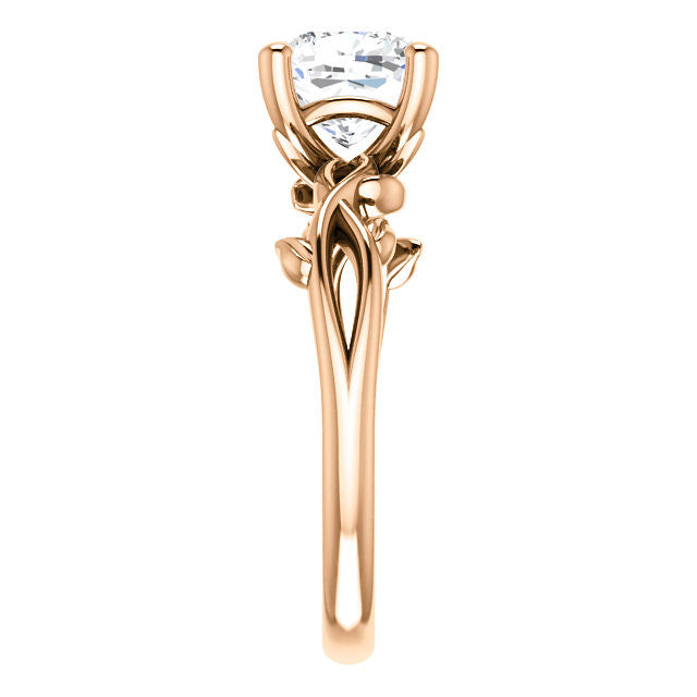 Cushion cut Solitaire with Floral Accents