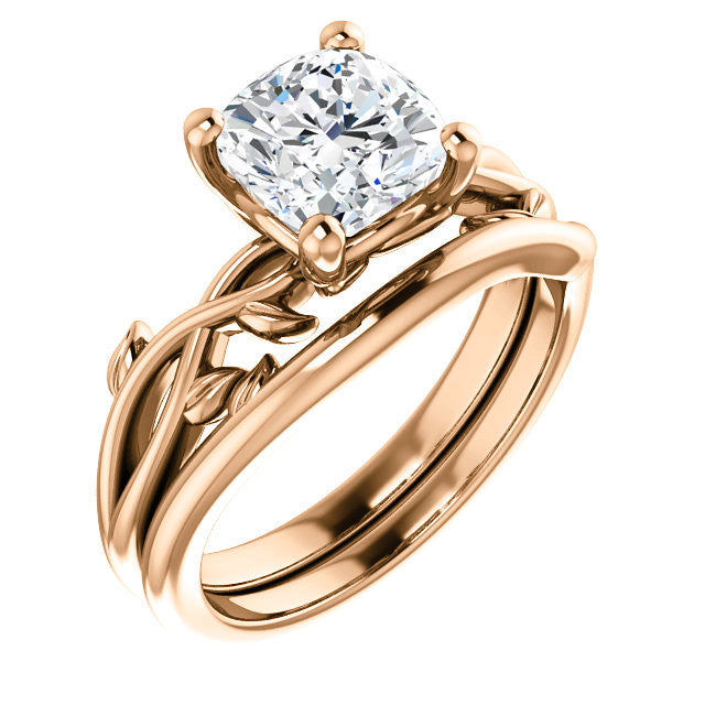 Cushion cut Solitaire with Floral Accents