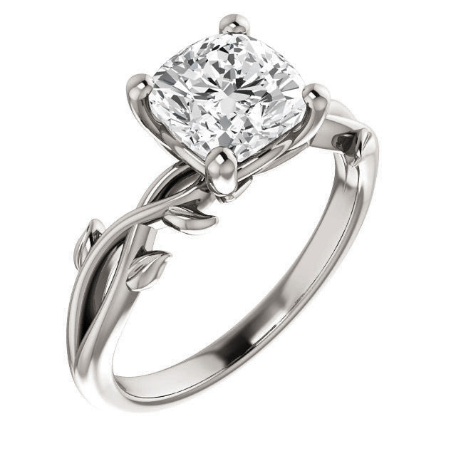 Cushion cut Solitaire with Floral Accents