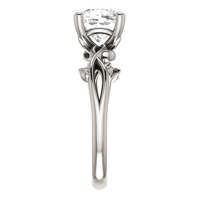 Cushion cut Solitaire with Floral Accents