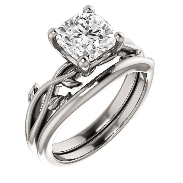 Cushion cut Solitaire with Floral Accents