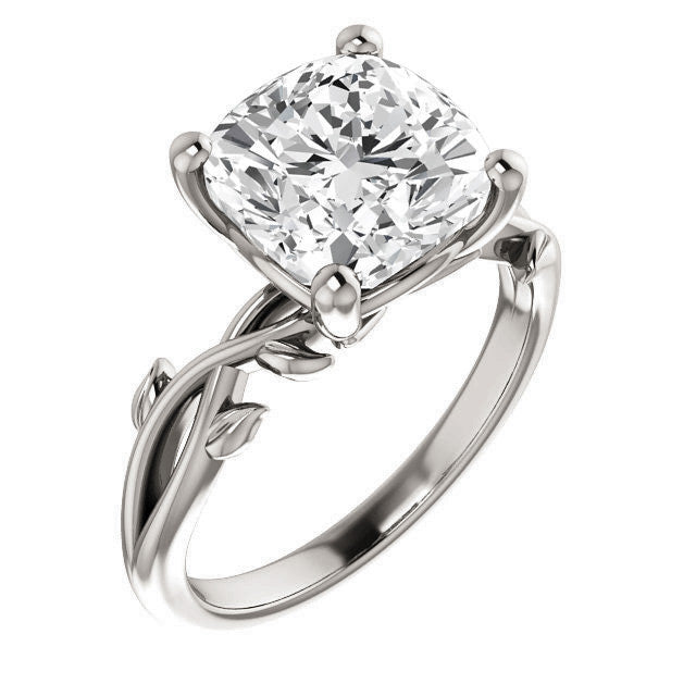 Cushion cut Solitaire with Floral Accents
