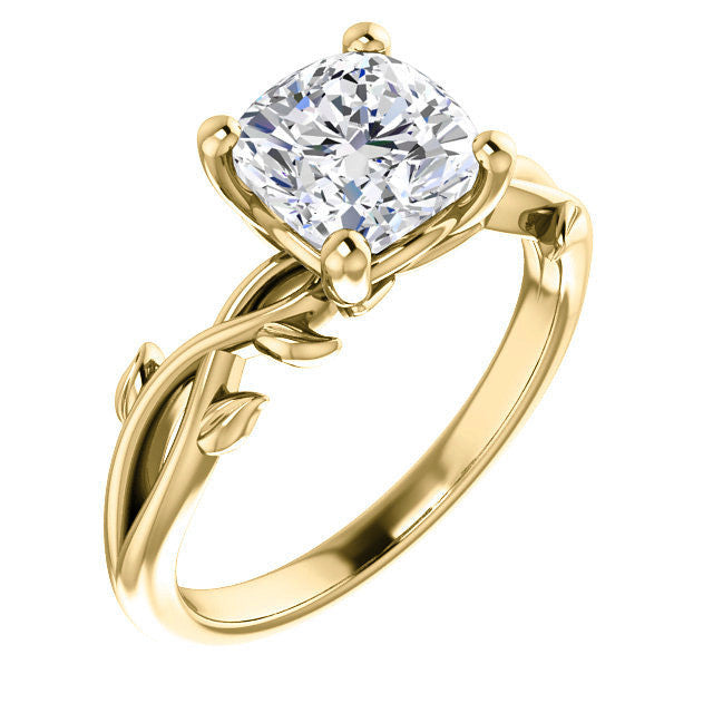 Cushion cut Solitaire with Floral Accents