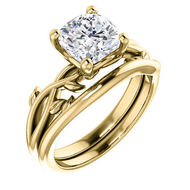 Cushion cut Solitaire with Floral Accents