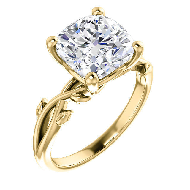 Cushion cut Solitaire with Floral Accents