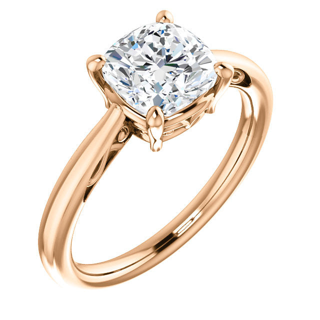 Cushion Moissanite Scroll Accented Solitaire Ring