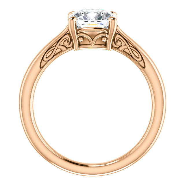 Cushion Moissanite Scroll Accented Solitaire Ring