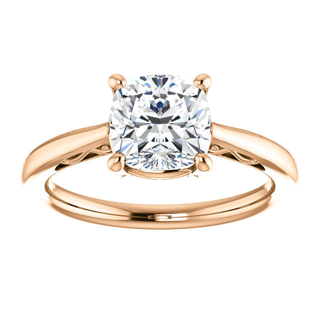 Cushion Moissanite Scroll Accented Solitaire Ring