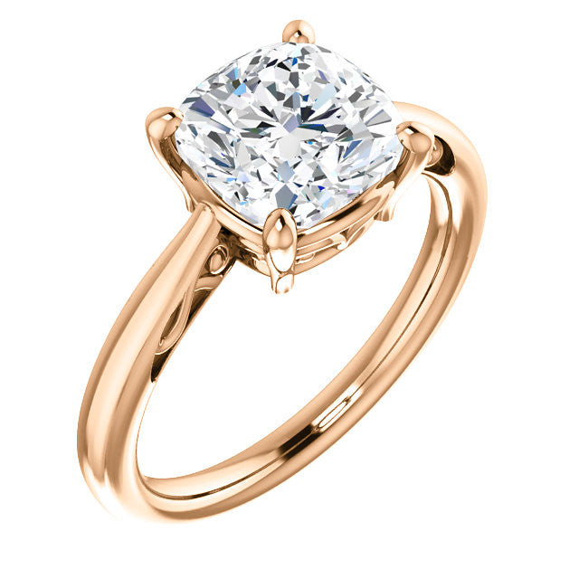 Cushion Moissanite Scroll Accented Solitaire Ring