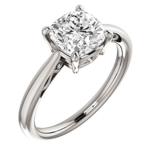 Cushion Moissanite Scroll Accented Solitaire Ring