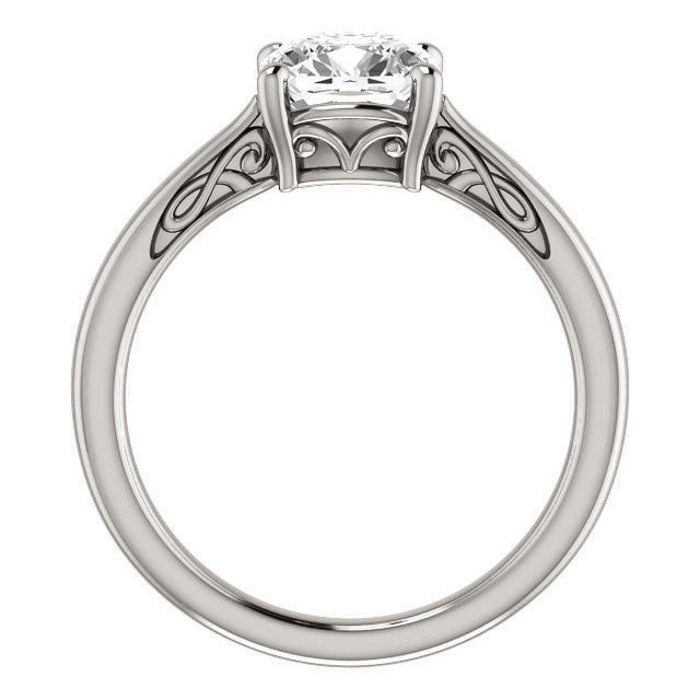 Cushion Moissanite Scroll Accented Solitaire Ring
