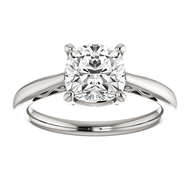 Cushion Moissanite Scroll Accented Solitaire Ring
