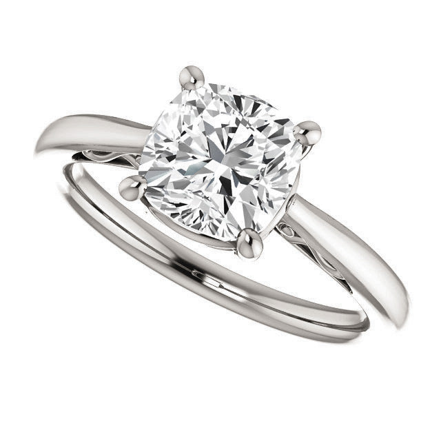 Cushion Moissanite Scroll Accented Solitaire Ring