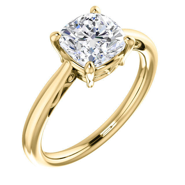 Cushion Moissanite Scroll Accented Solitaire Ring