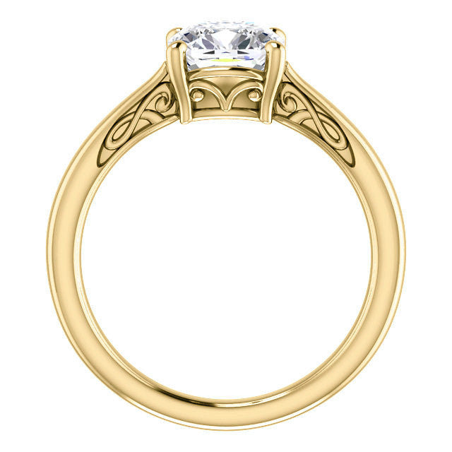Cushion Moissanite Scroll Accented Solitaire Ring