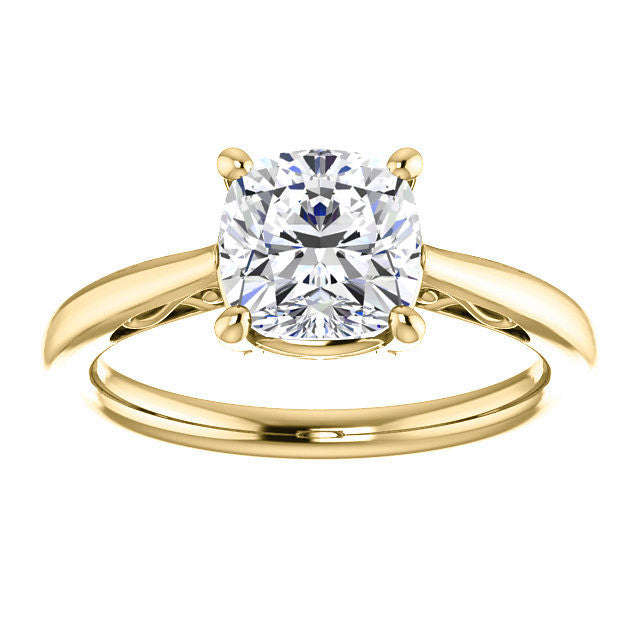 Cushion Moissanite Scroll Accented Solitaire Ring