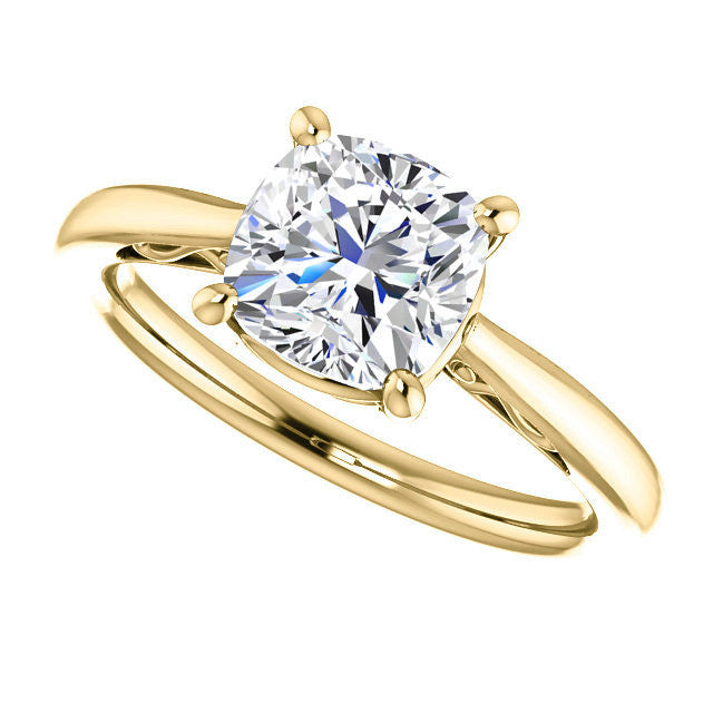 Cushion Moissanite Scroll Accented Solitaire Ring
